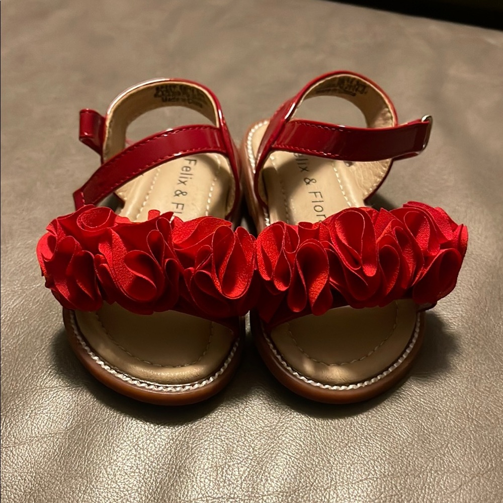 Red Ruffled Sandals with Velcro Ankle Strap Toddler Girl 6T Shoes